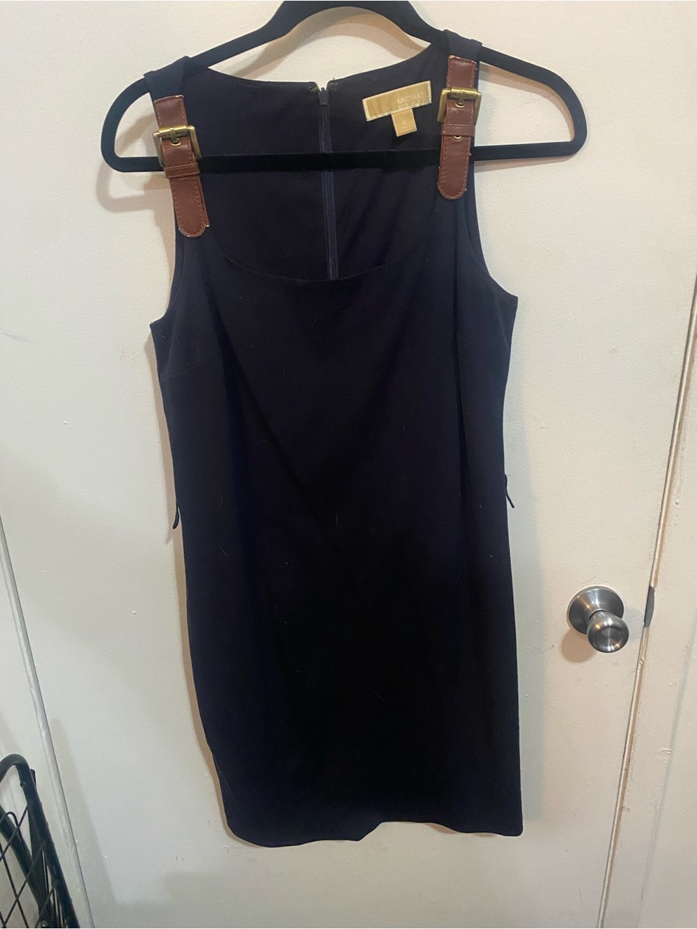 MICHAEL Michael Kors Black Mini Dress with Brown Strap Accents